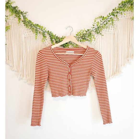 Urban Outfitters Tops - Urban Outfitters Retro Multicolor Striped Button Front Crop Top, Size Small
